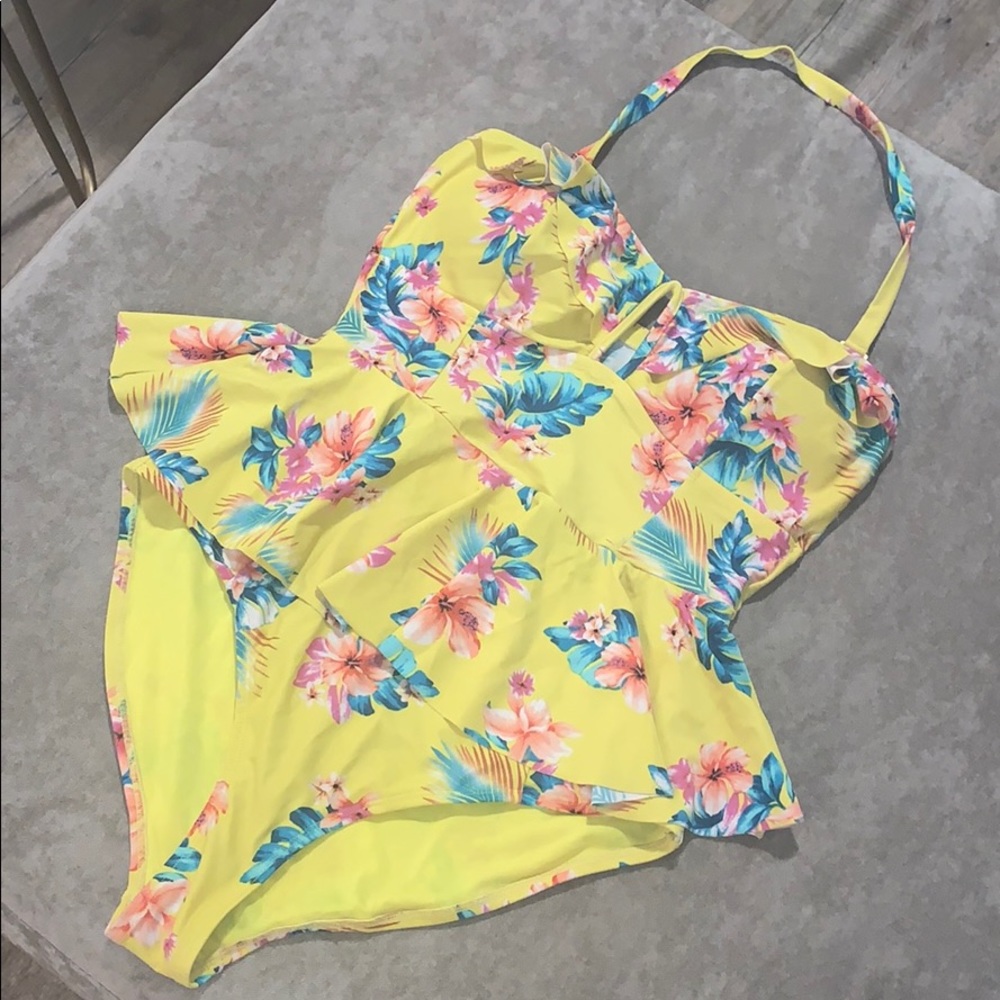 Forever 21 - Yellow Peplum One Piece Swim Suit